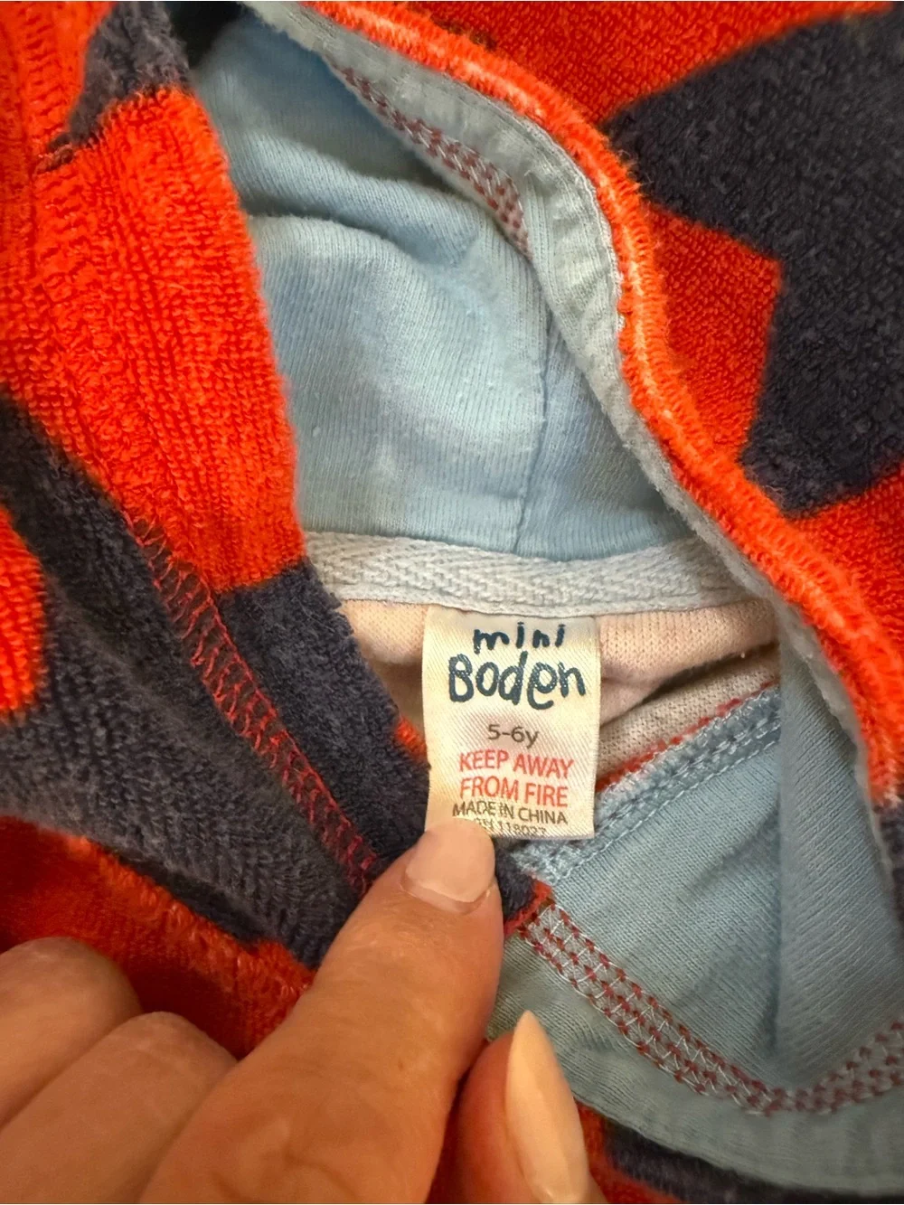 Mini Boden Kids Red Star Toweling Hooded Sweatshirt -Terry